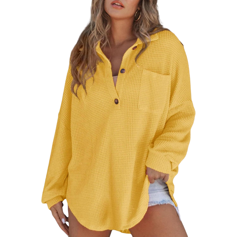 KATHRYN™ – Blusa informal ligera con cuello en V y botones