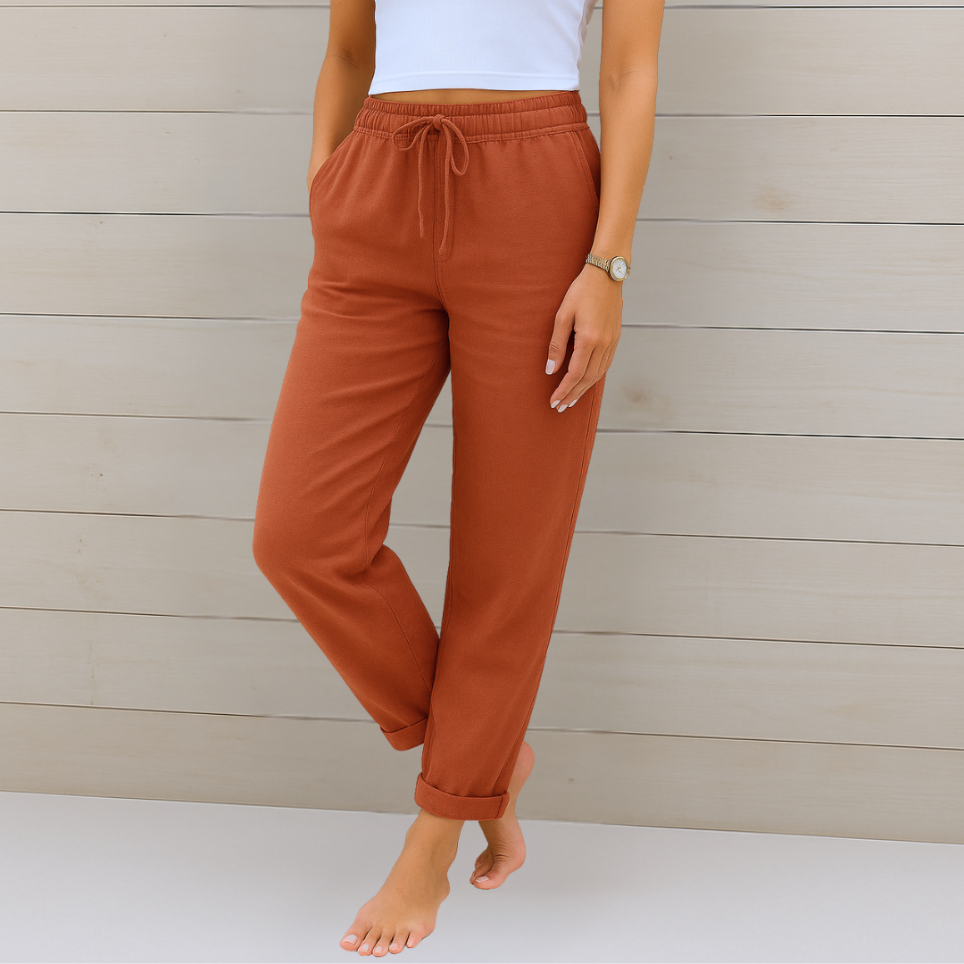 Maylora | Pantalones de lino relajados con cordón ajustable