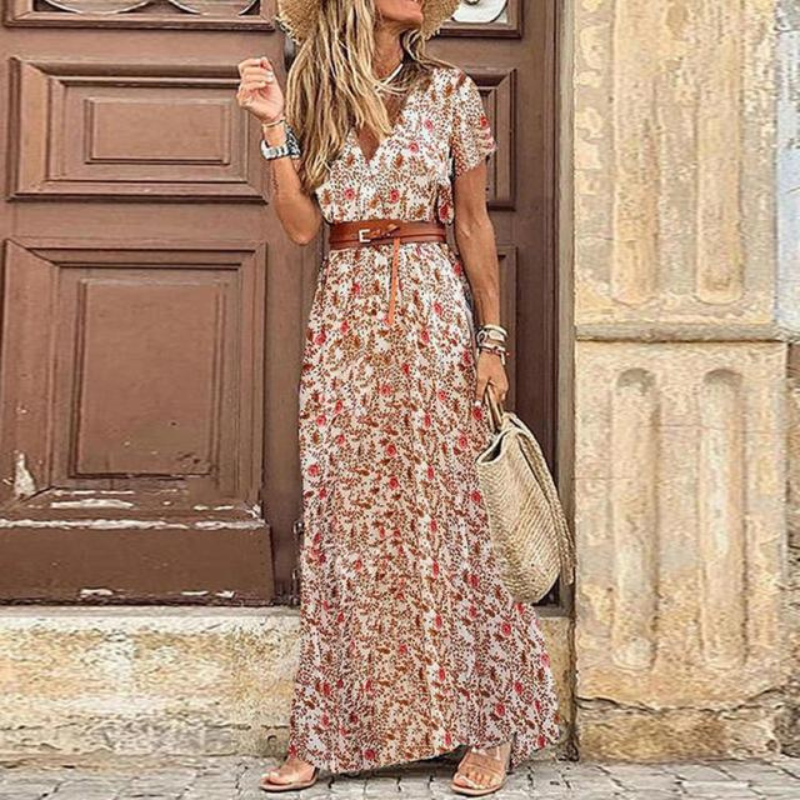 Harper | Women's V-Neck Short Sleeve Maxi Dress  Maria & David New York