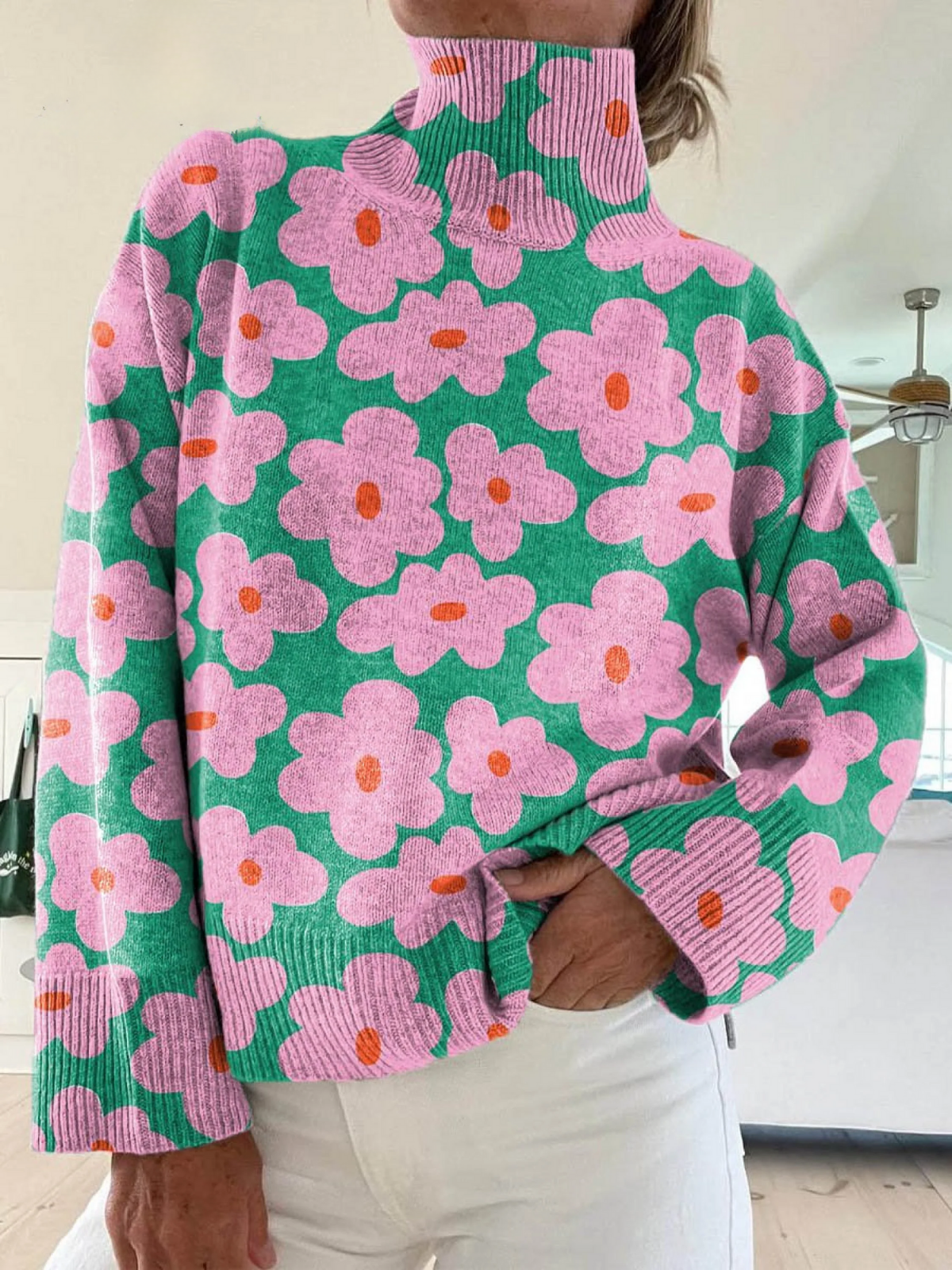 Mirellia | Suéter floral de cuello alto