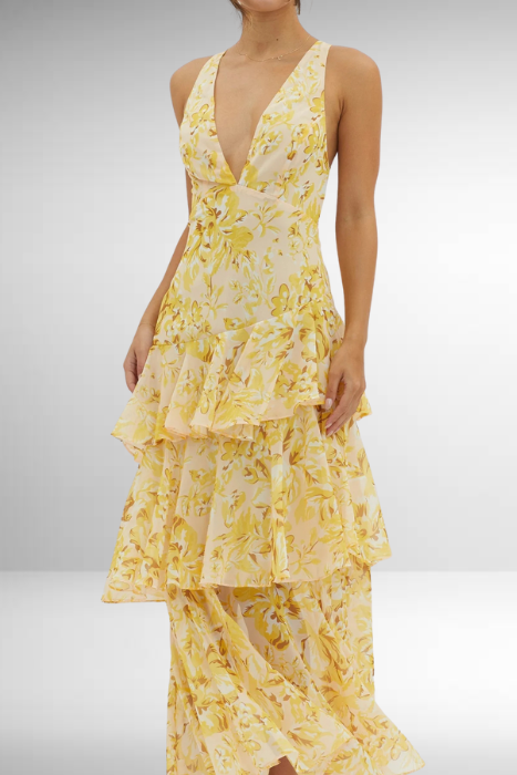Maria | Women’s Elegant Floral Tiered Maxi Dress