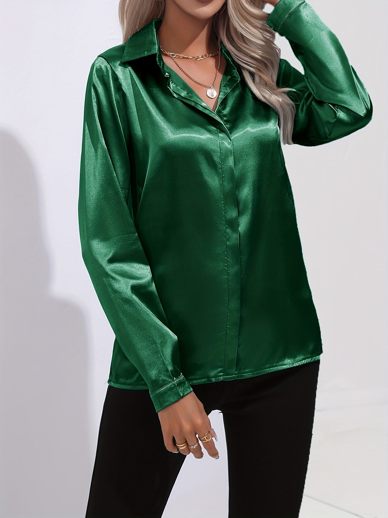 Women’s Button Down Long Sleeve Satin Blouses