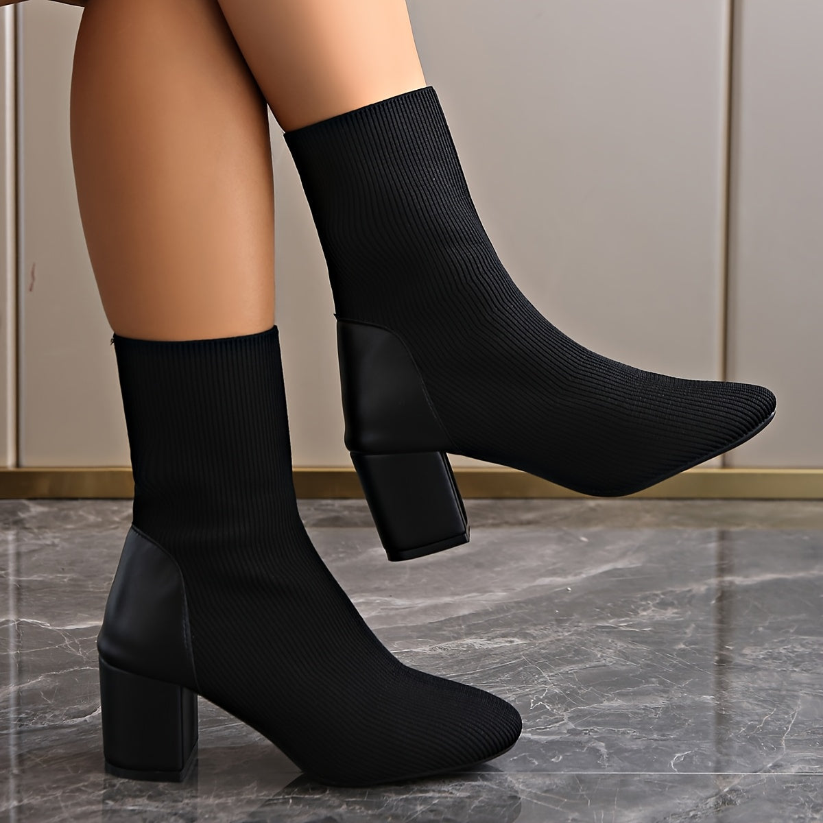 Hazel | Botines elegantes de punto con tacón de bloque para mujer