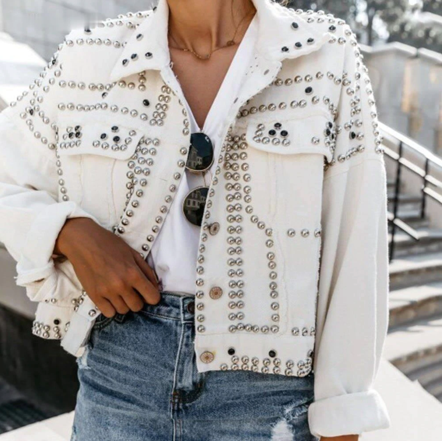 Rachel | Women’s Studded Short Cropped Casual Jacket