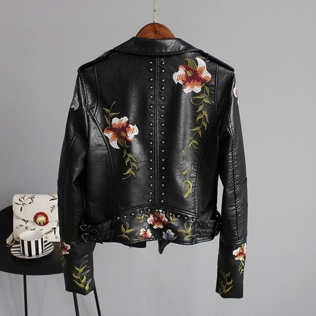 Jocelyn | Chaqueta biker con cremallera y diseño floral para mujer