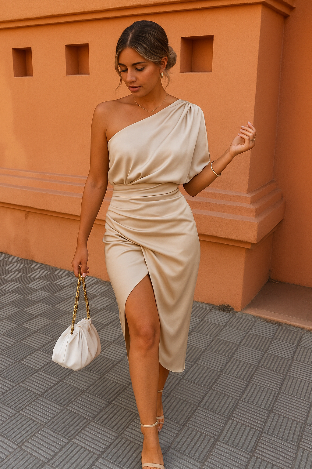 knee length dresses for ladies Allexina Satin Midi Dress main image 0