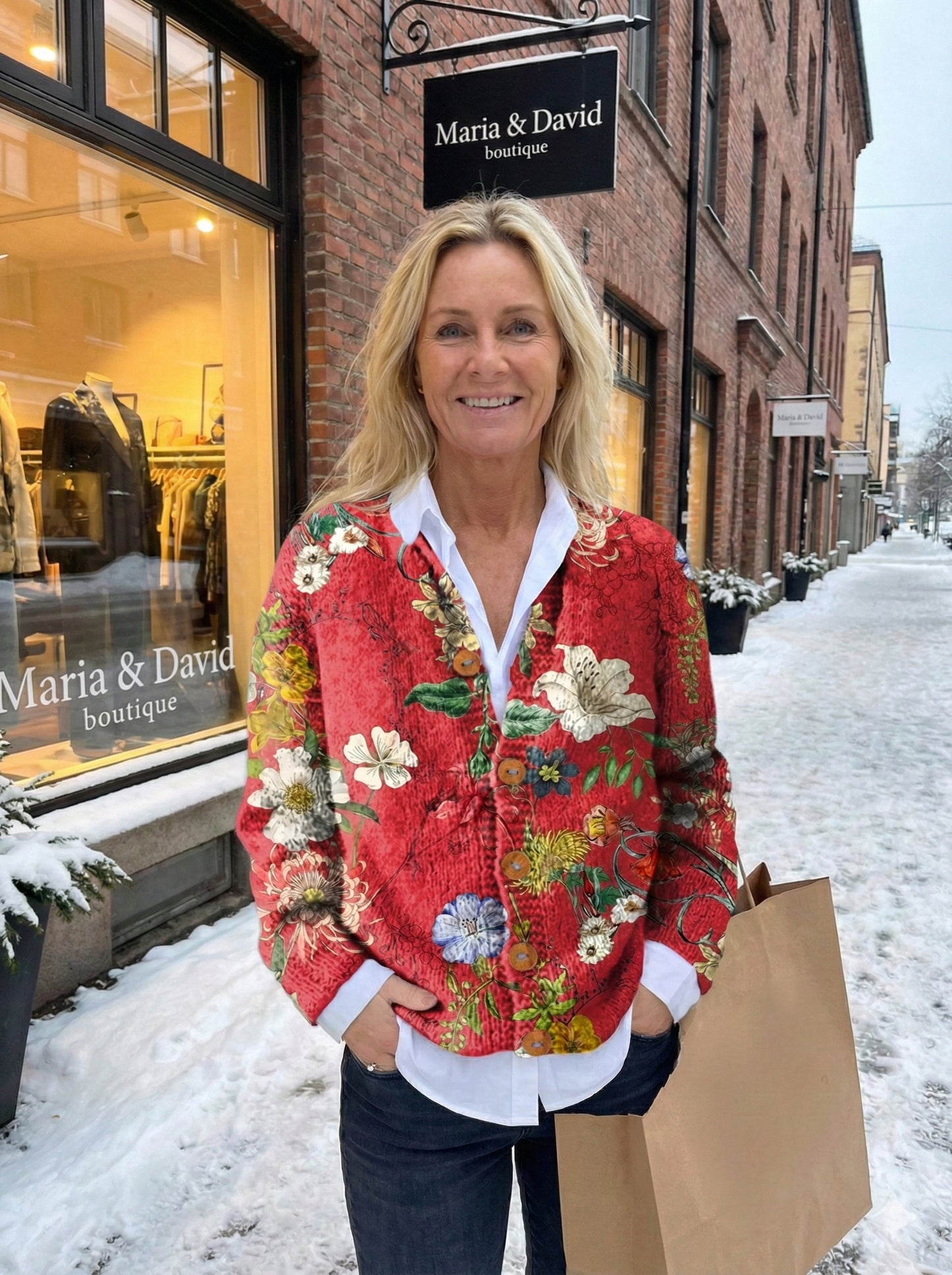 Suéter tipo cárdigan con botones y estampado floral vintage para mujer
