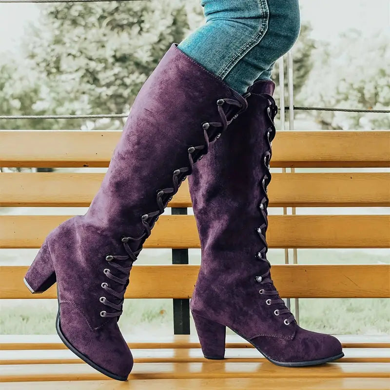 Women’s Lace-Up Block Heel Long Boots