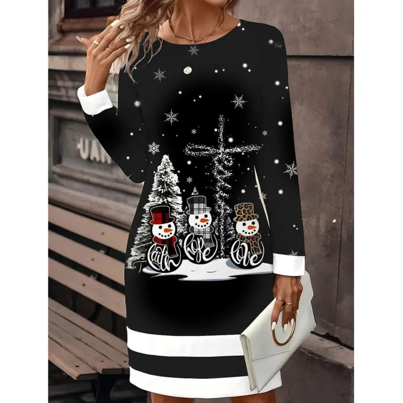 Ashley | Women's Snowman Print Christmas Sweater Dress Maria & David New York Ashley | Women's Snowman Print Christmas Sweater Dress Maria & David New York