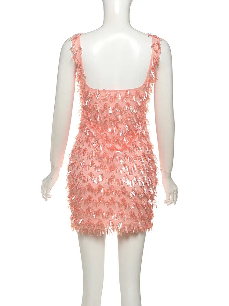 Jenny | Vestido de cóctel para mujer con flecos y plumas