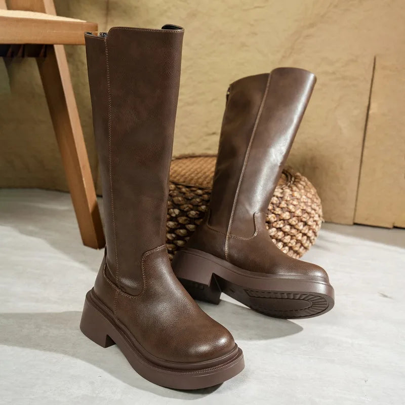 Julia | Botas de piel hasta la rodilla con tacón para mujer