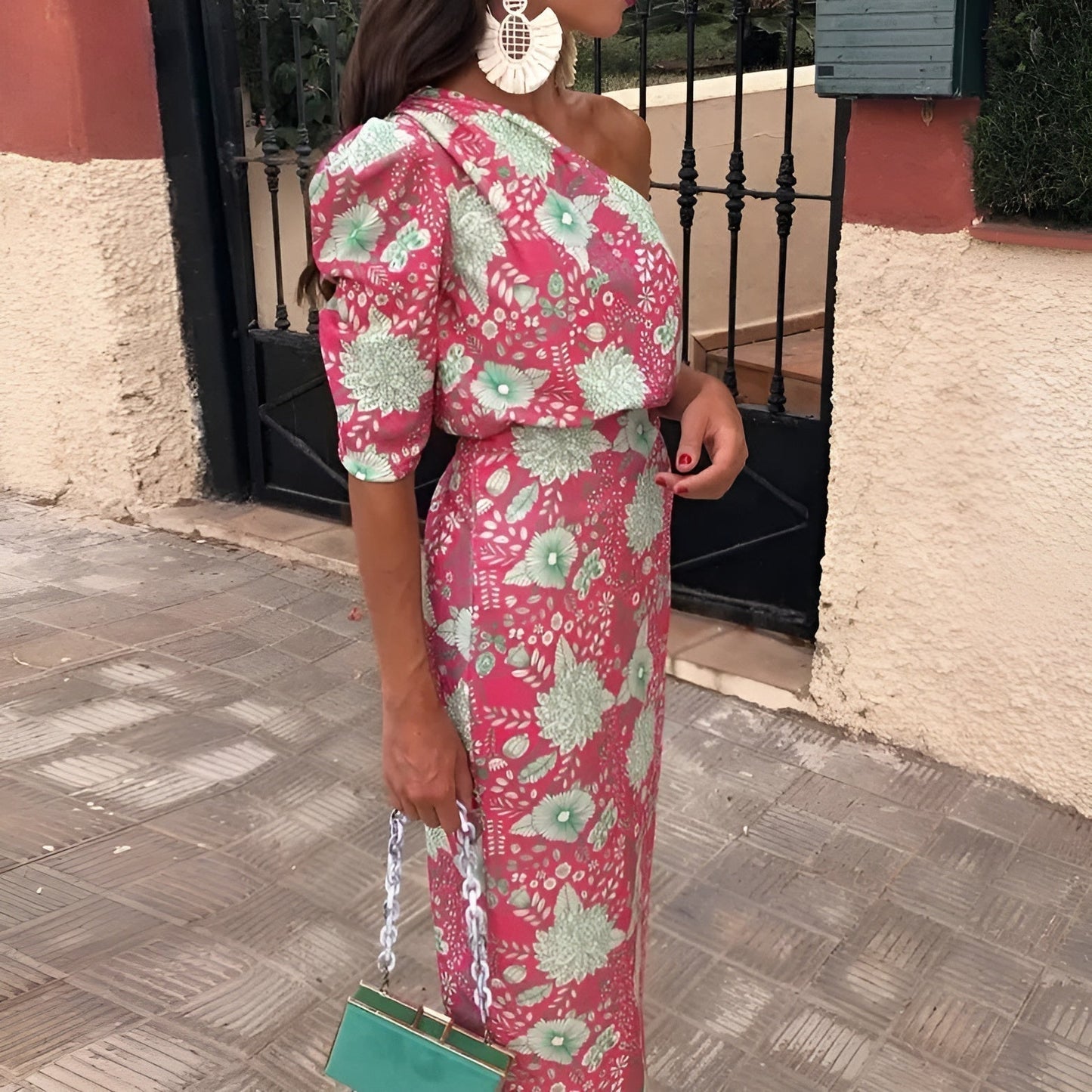 Vestido largo Oriana elegante con estampado