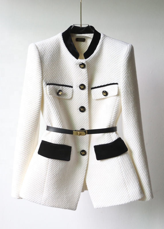 Women’s Textured Tweed Blazer – Belted Tailored Jacket