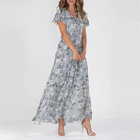 Grace | Vestido largo floral de manga corta para mujer