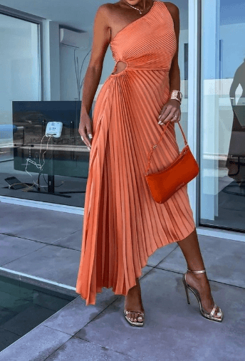 Sarah | Women’s One Shoulder Pleated Maxi Dress