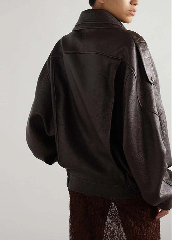 Sarah | Chaqueta bomber de cuero extragrande con cinturón para mujer