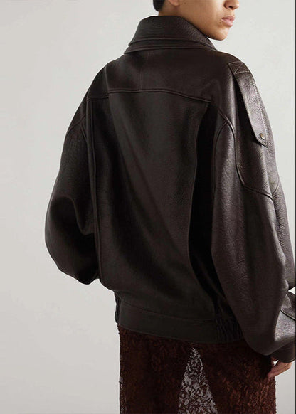 Sarah | Chaqueta bomber de cuero extragrande con cinturón para mujer