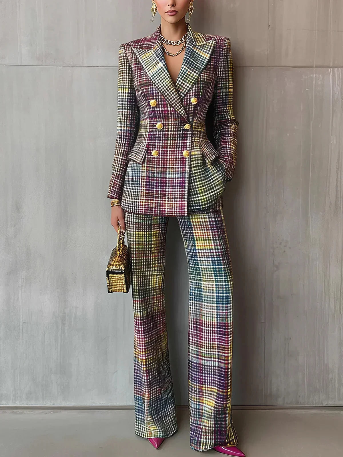 Elegant Tailored Plaid Power Suit