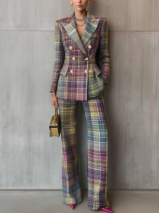 Elegant Tailored Plaid Power Suit