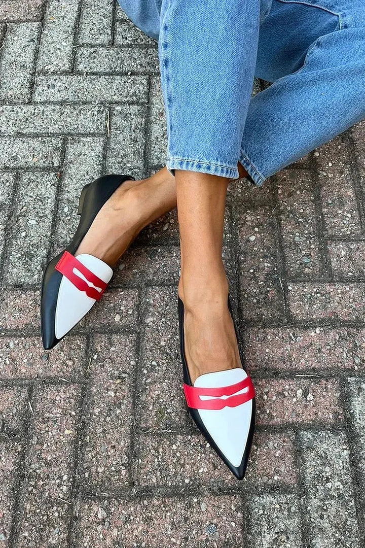 TWO-TONE POINTED REAL LEATHER SLIPPERS