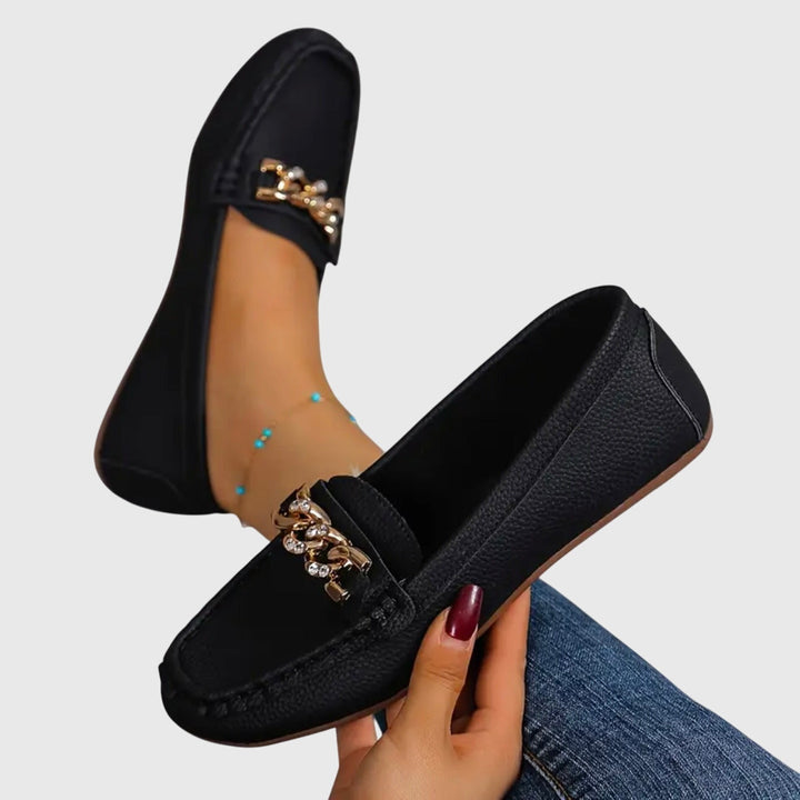 Gold Chain Comfort Slip-On Real Leather Loafers