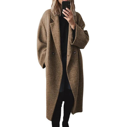 M&amp;D™ - Abrigo largo de lana cruzado de invierno para mujer