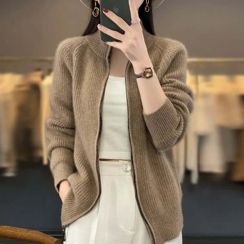 Zipper Knit Sweater for Women