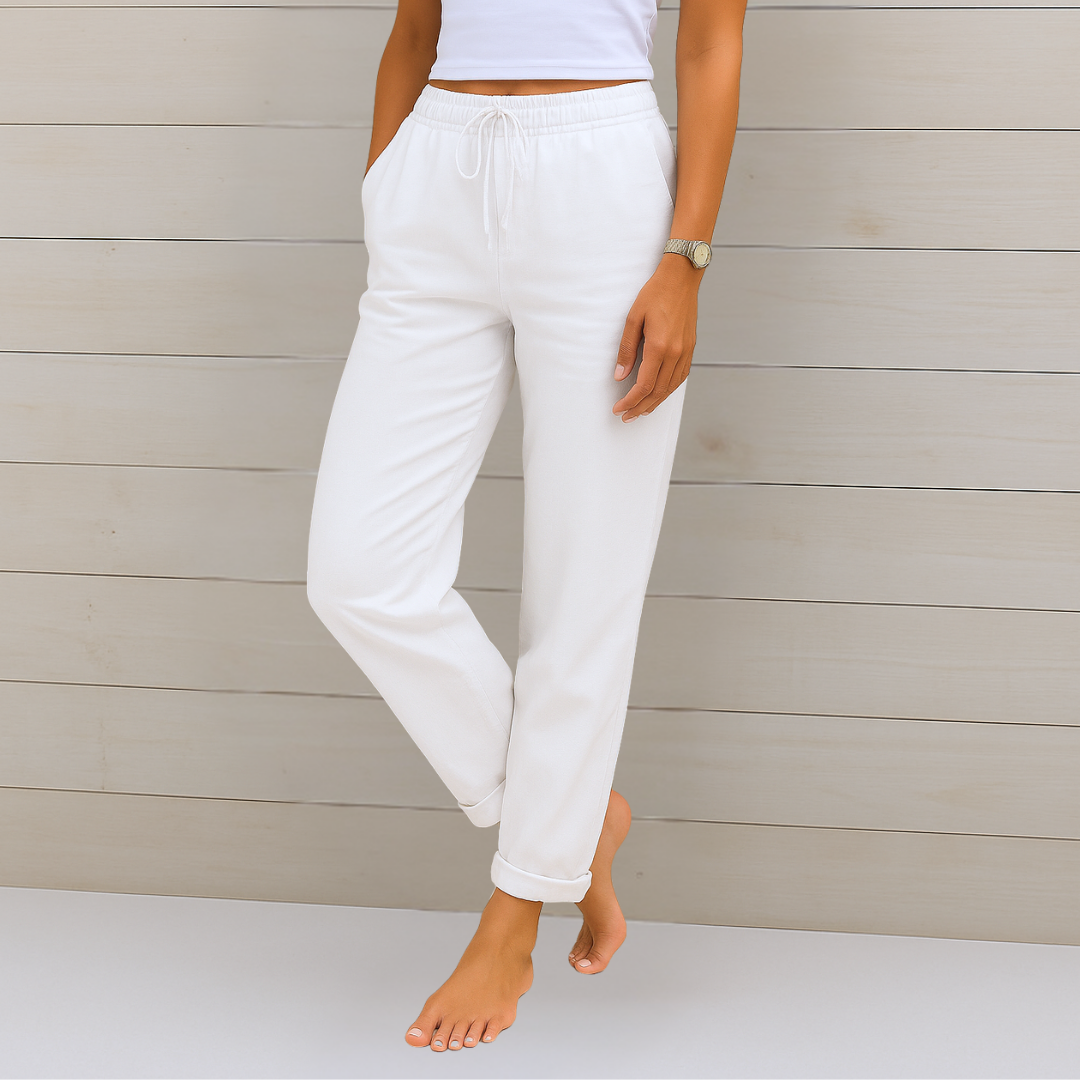 Maylora | Pantalones de lino relajados con cordón ajustable