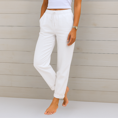 Maylora | Pantalones de lino relajados con cordón ajustable