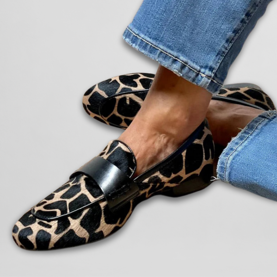 Real Leather Loafer with Animal Print