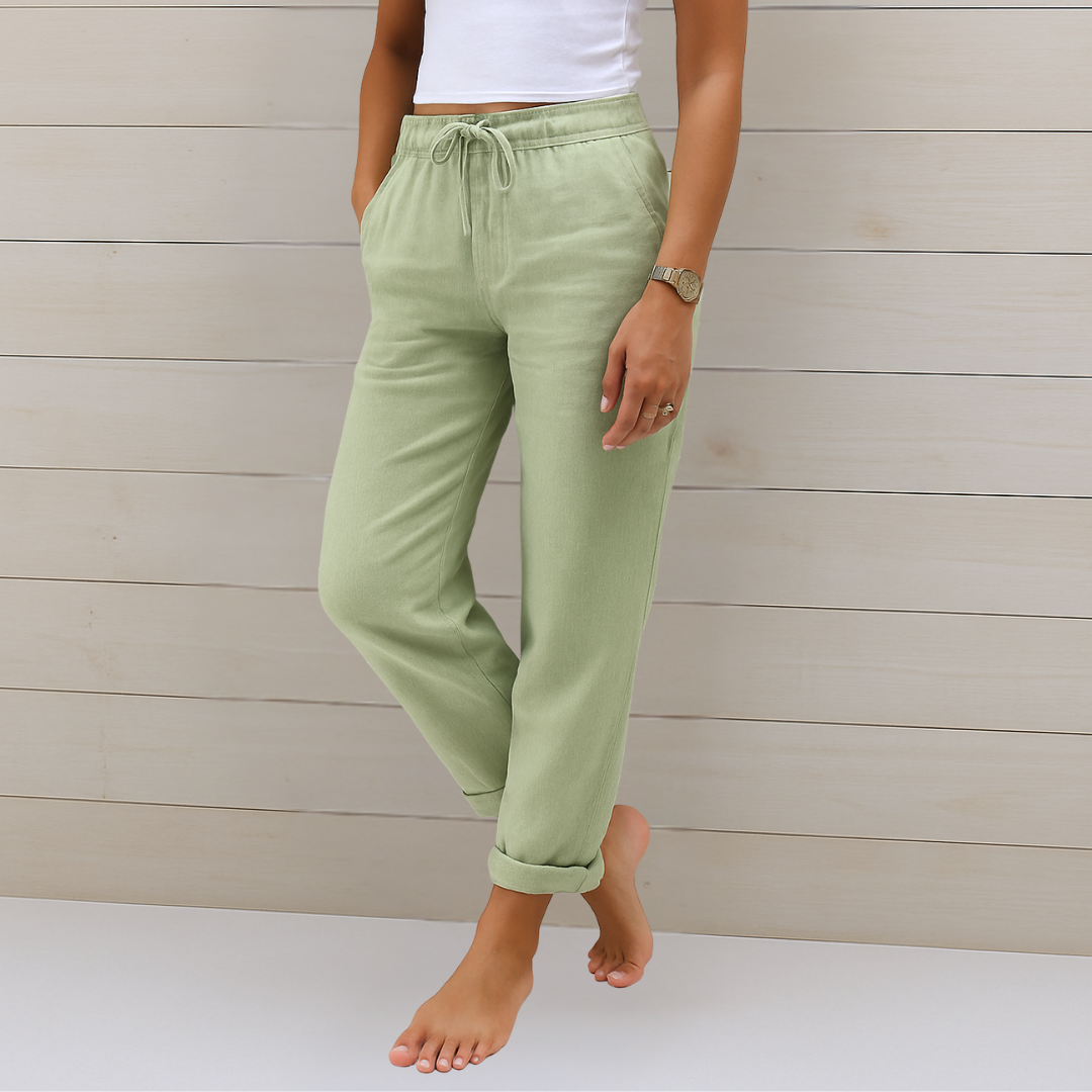 Maylora | Pantalones de lino relajados con cordón ajustable