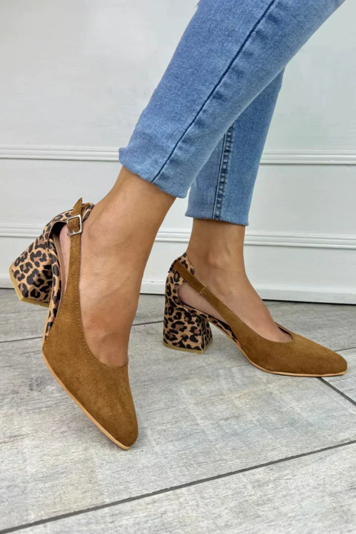 LEOPARD PRINT REAL LEATHER HEEL SLINGBACKS