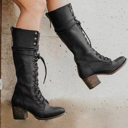 Women’s Vintage Lace-Up High Heel Boots