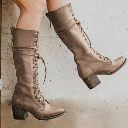 Women’s Vintage Lace-Up High Heel Boots