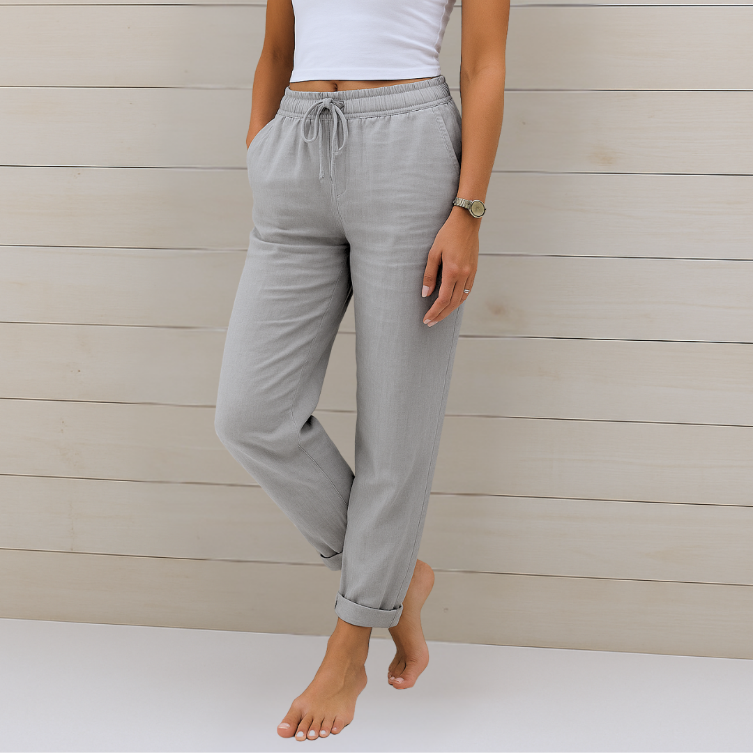 Maylora | Pantalones de lino relajados con cordón ajustable