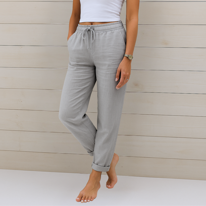 Maylora | Pantalones de lino relajados con cordón ajustable
