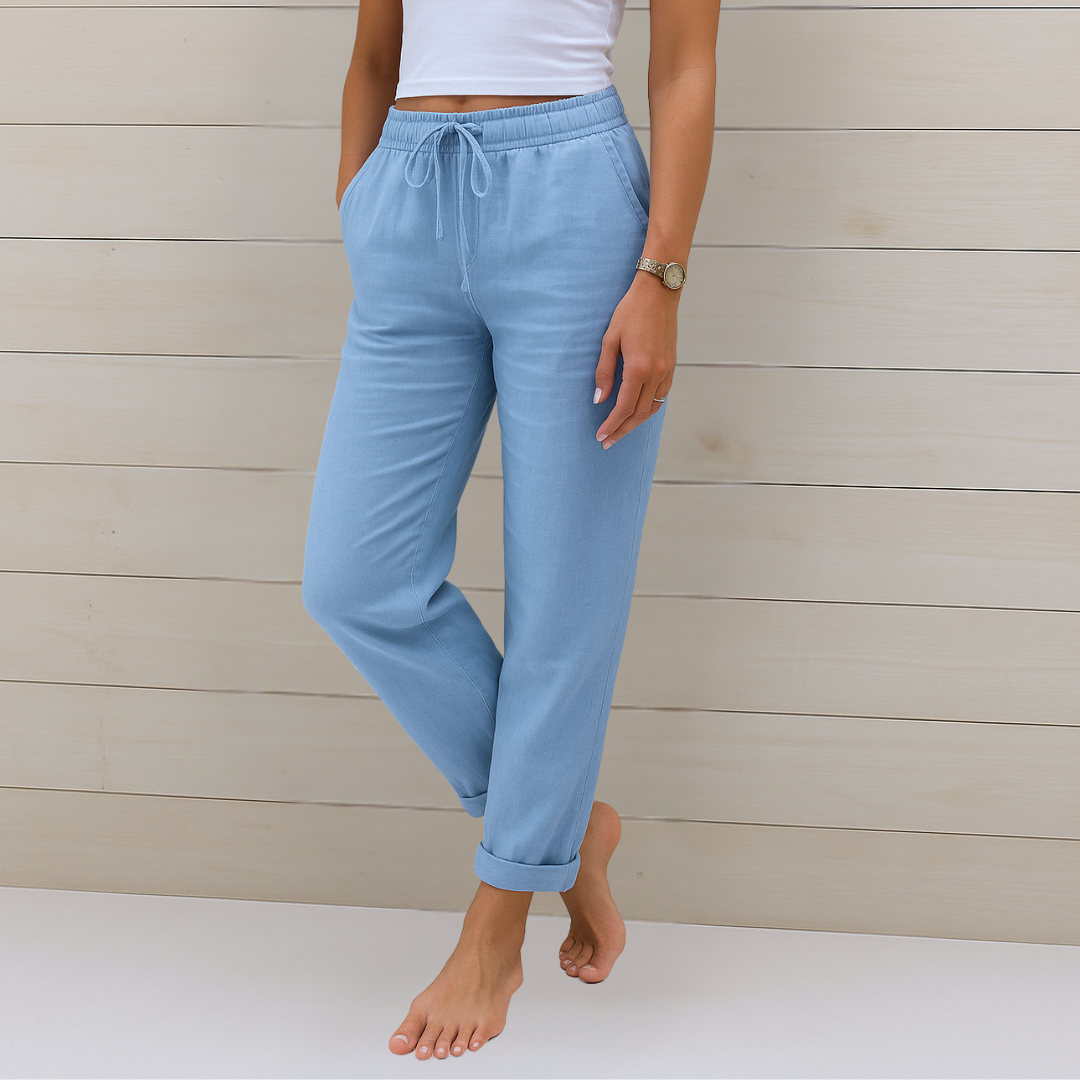 Maylora | Pantalones de lino relajados con cordón ajustable
