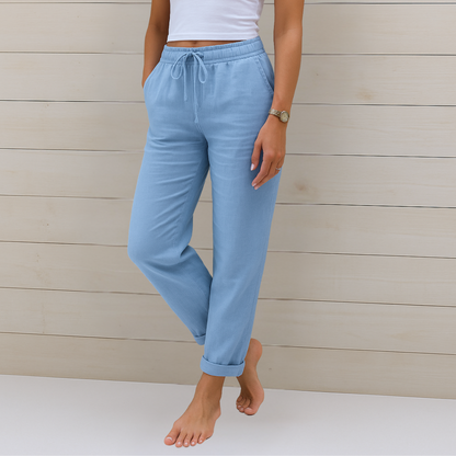 Maylora | Pantalones de lino relajados con cordón ajustable