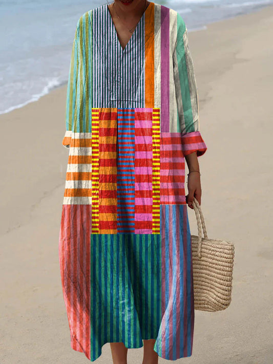 ELARA™ | VESTIDO LARGO MULTICOLOR CON PARCHES