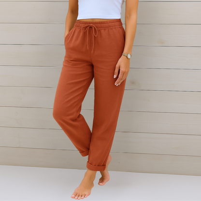 Maylora | Pantalones de lino relajados con cordón ajustable