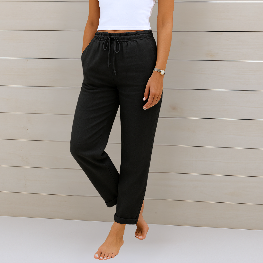 Maylora | Pantalones de lino relajados con cordón ajustable