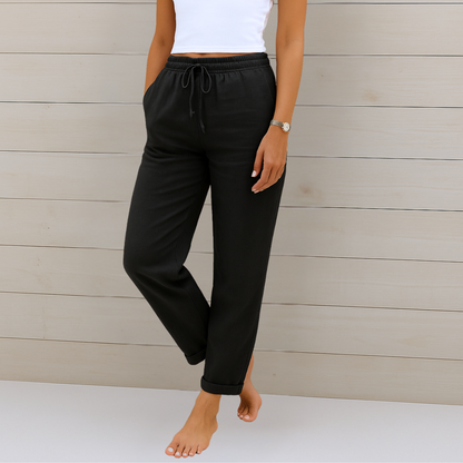 Maylora | Pantalones de lino relajados con cordón ajustable