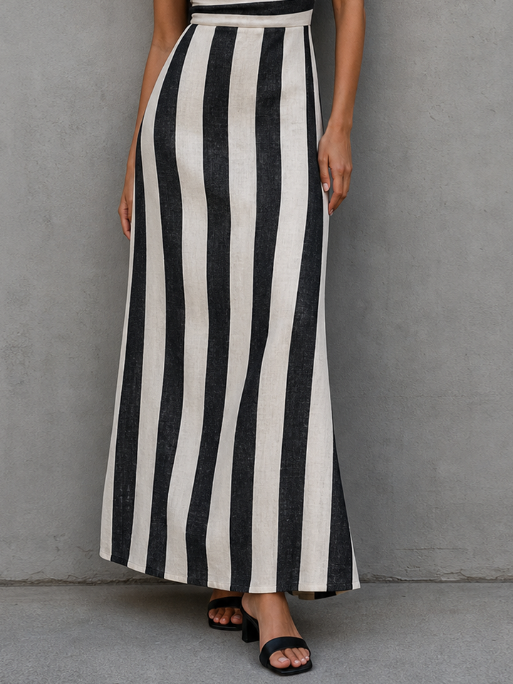 Women's Minimalist Striped Print Spaghetti Strap Cowl Neck Maxi Dress