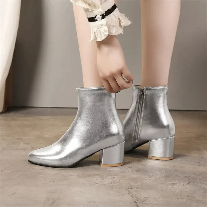 Women’s Metallic Winter Zip-Up Ankle Boots