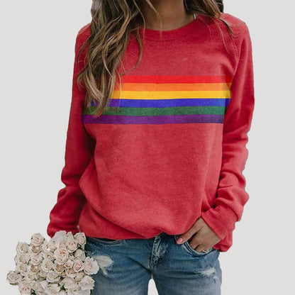 Ashley | Sudadera informal de rayas arcoíris de primavera para mujer