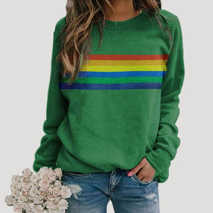 Ashley | Sudadera informal de rayas arcoíris de primavera para mujer