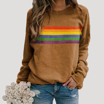 Ashley | Sudadera informal de rayas arcoíris de primavera para mujer