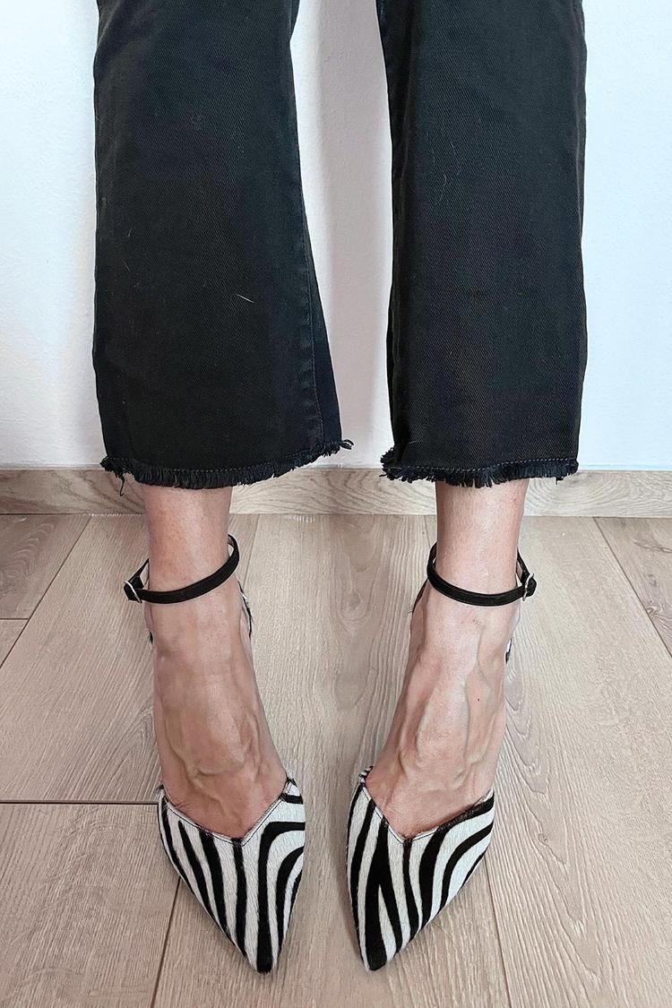 ZEBRA PRINT REAL LEATHER PUMPS WITH ANKLE STRAP