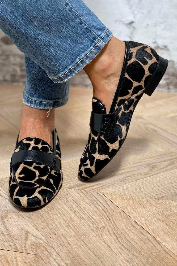 ANIMAL PRINT REAL LEATHER LOAFER WITH ELEGANT DETAIL