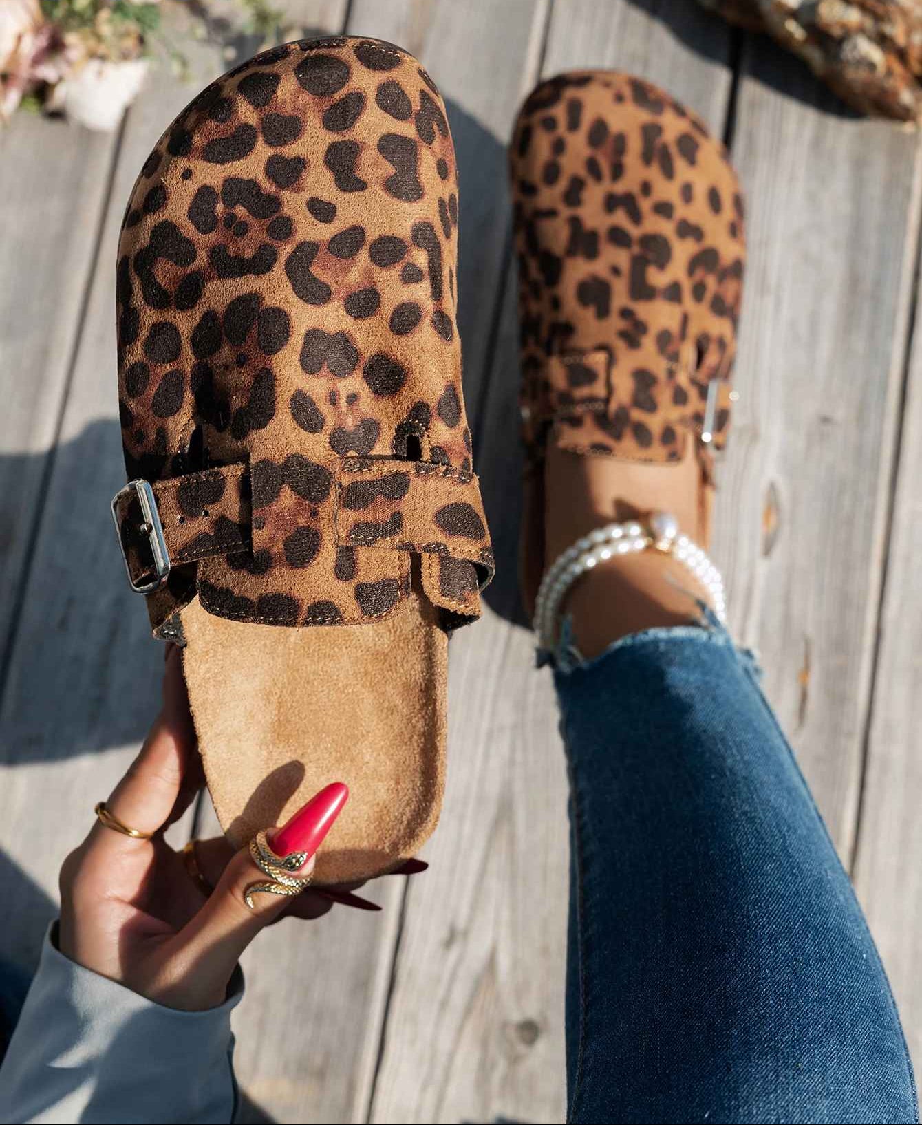 Animal Print Cork Sole Mule Sandals